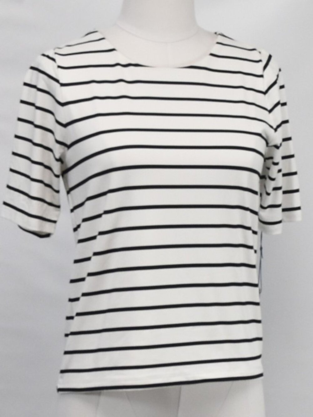 Tahari Black White Striped Top Medium